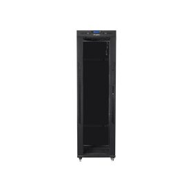   Lanberg 19" szabadon álló rack szekrény 42U/600X1000 üvegajtó, lapraszerelt, LCD kijelző, fekete V2