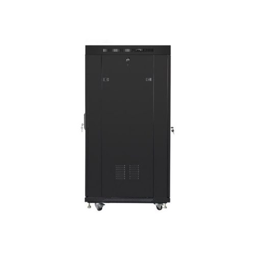 Lanberg 19" szabadon álló rack szekrény 27U/600X800 üvegajtó, lapraszerelt, LCD kijelző, fekete V2