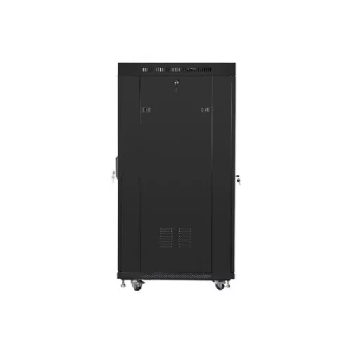 Lanberg 19" szabadon álló rack szekrény 27U/600X800 perforált ajtó, lapraszerelt, LCD kijelző, fekete V2