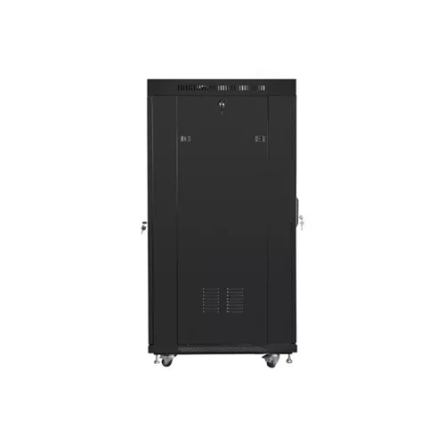 Lanberg 19" szabadon álló rack szekrény 27U/600X800 perforált ajtó, lapraszerelt, LCD kijelző, fekete V2