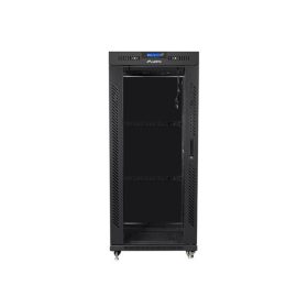   Lanberg 19" szabadon álló rack szekrény 27U/800X1000 üvegajtó, lapraszerelt, LCD kijelző, fekete V2