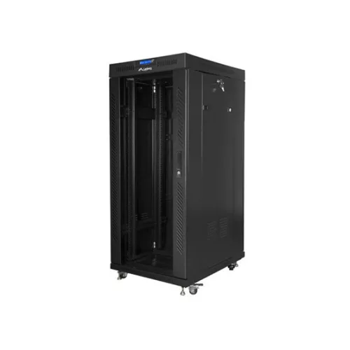 Lanberg 19" szabadon álló rack szekrény 27U/800X1000 üvegajtó, lapraszerelt, LCD kijelző, fekete V2