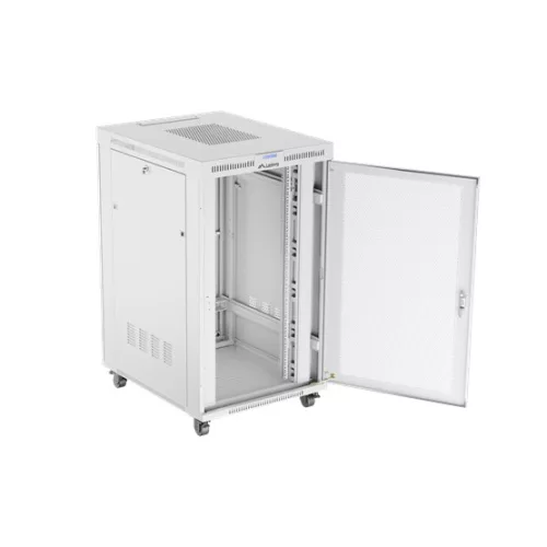 Lanberg 19" szabadon álló rack szekrény 27U/800X1000 perforált ajtó, lapraszerelt, LCD kijelző, szürke