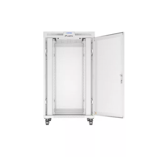 Lanberg 19" szabadon álló rack szekrény 27U/800X1000 perforált ajtó, lapraszerelt, LCD kijelző, szürke