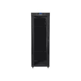   Lanberg 19" szabadon álló rack szekrény 37U/800X1000 üvegajtó, lapraszerelt, LCD kijelző, fekete V2