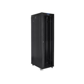   Lanberg 19" szabadon álló rack szekrény 47U/800X1000 üvegajtó, lapraszerelt, LCD kijelző, fekete