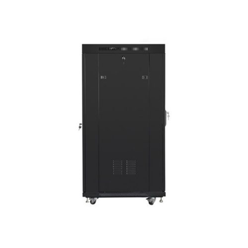 Lanberg 19" szabadon álló rack szekrény 27U/800X1200 üvegajtó, lapraszerelt, LCD kijelző, fekete