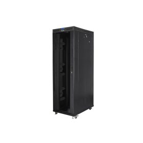   Lanberg 19" szabadon álló rack szekrény 42U/800X1200 üvegajtó, lapraszerelt, LCD kijelző, fekete V2