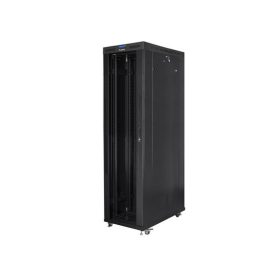   Lanberg 19" szabadon álló rack szekrény 47U/800X1200 üvegajtó, lapraszerelt, LCD kijelző, fekete V2