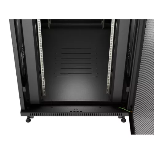 Lanberg 19" szabadon álló rack szekrény 47U/800X1200 perforált ajtó, lapraszerelt, LCD kijelző, fekete V2