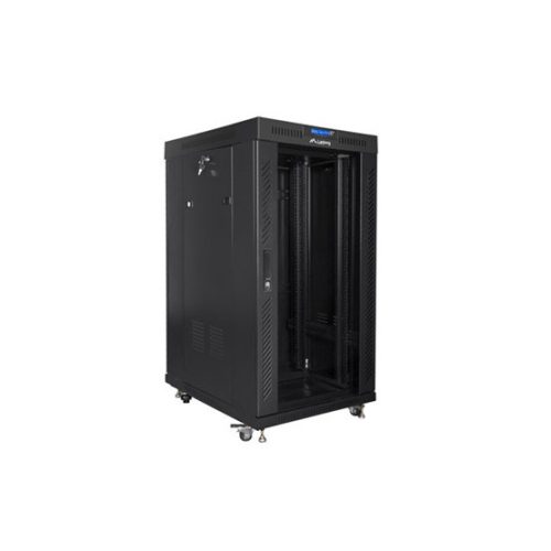 Lanberg 19" szabadon álló rack szekrény 22U/800X1000 üvegajtó, lapraszerelt, LCD kijelző, fekete V2