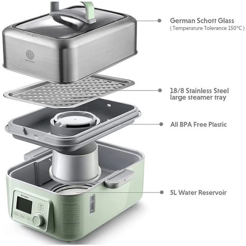 BUYDEEM Multi function Digital Food Steamer, model G564, color Cozy Greenish, EU