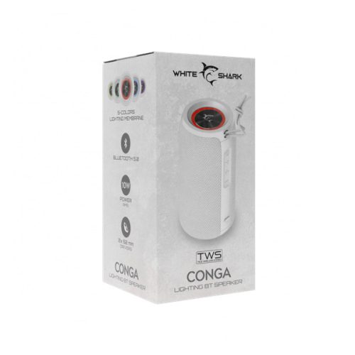 WHITESHARK WHITE SHARK CONGA Bluetooth Hangszóró, 10 W, BT 5.0, Fehér
