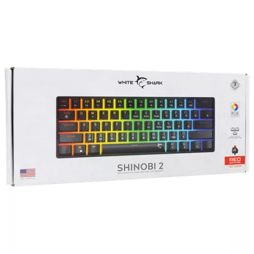 White Shark BILL White Shark GK-004111B/R-US SHINOBI-2 vezetékes mechanikus gamer billentyűzet - fekete - US