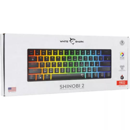 White Shark BILL White Shark GK-004113B/R-HU SHINOBI-2 vezetékes mechanikus gamer billentyűzet - fekete - HU /piros/