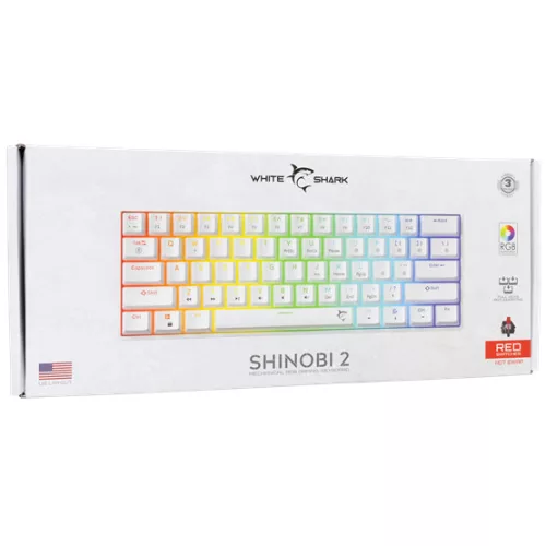 White Shark BILL White Shark GK-004211W/R-US SHINOBI-2 vezetékes mechanikus gamer billentyűzet - fehér - US