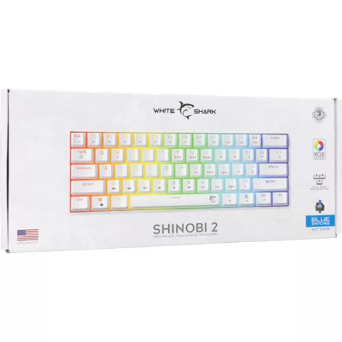 White Shark BILL White Shark GK-004223W/BL-HU SHINOBI-2 vezetékes mechanikus gamer billentyűzet - fehér - HU /kék/