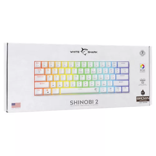 White Shark BILL White Shark GK-004231W/BR-US SHINOBI-2 vezetékes mechanikus gamer billentyűzet - fehér - US
