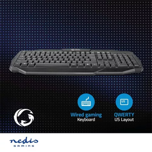 Nedis GKBD100BKUS gamer billentyűzet, USB 2.0 | Membránbillentyűk | LED | Amerikai nemzetközi
