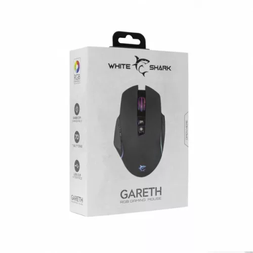 WHITESHARK WHITE SHARK GARETH gamer egér, fekete