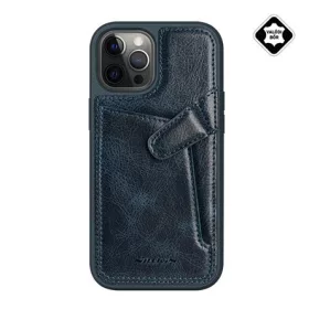   Nillkin iPhone 12 Pro Max NILLKIN AOGE műanyag telefonvédő valódi bőr hátlap, kártyazseb, SÖTÉTKÉK