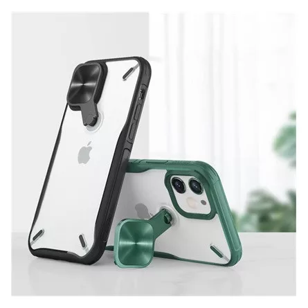 Nillkin iPhone 12 mini NILLKIN CYCLOPS műanyag telefonvédő ütésállóság, kitámasztó, SÖTÉTZÖLD