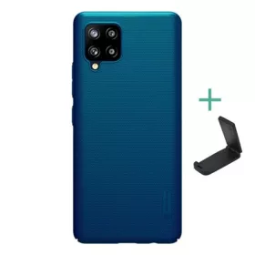   Nillkin Samsung A42 5G NILLKIN SUPER FROSTED műanyag telefonvédő gumírozott, érdes felület + asztali tartó, SÖTÉTKÉK