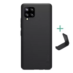   Nillkin Samsung A42 5G NILLKIN SUPER FROSTED műanyag telefonvédő gumírozott, érdes felület + asztali tartó, FEKETE