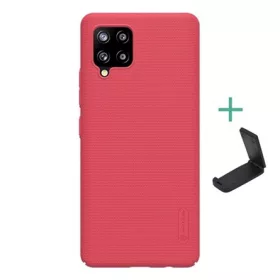   Nillkin Samsung A42 5G NILLKIN SUPER FROSTED műanyag telefonvédő gumírozott, érdes felület + asztali tartó, PIROS