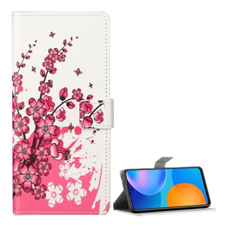 Gigapack Huawei P Smart (2021) Gigapack tok álló, bőr hatású FLIP, virág, FEHÉR
