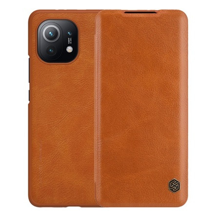 Nillkin Xiaomi Mi 11 5G NILLKIN QIN tok álló, bőr hatású FLIP, kártyazseb, BARNA