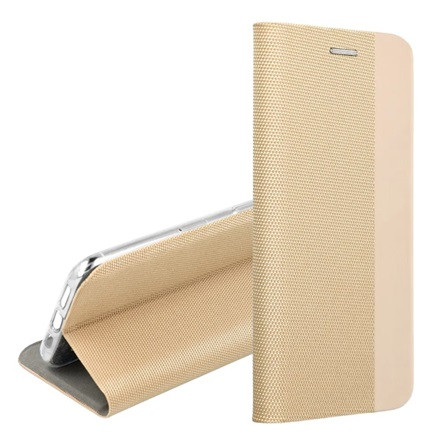 Gigapack Samsung A72 4G Gigapack Tok álló, bőr hatású FLIP, textil minta, ARANY