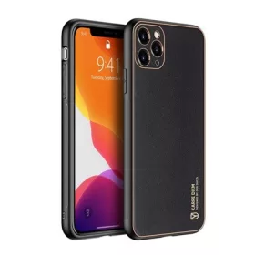   Dux Ducis iPhone 12 Pro Max DUX DUCIS YOLO szilikon telefonvédő ütésállóság, fémhatású bőr hatású hátlap, FEKETE