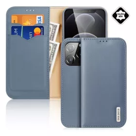   Dux Ducis iPhone 13 Pro DUX DUCIS HIVO tok álló, valódi bőr FLIP, RFID, VILÁGOSKÉK