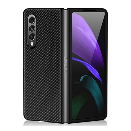 Gigapack Samsung Z Fold3 5G GIGAPACK Tok álló, bőr hatású FLIP, karbon minta, FEKETE