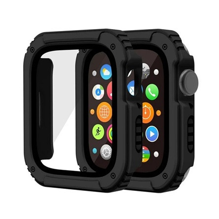 Gigapack Apple Watch Series 9 45mm Gigapack Műanyag keret ütésálló + kijelzővédő üveg FEKETE