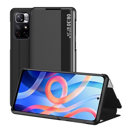 Gigapack Xiaomi Poco M4 Pro 5G Gigapack tok álló, bőr hatású aktív FLIP, ablakos, FEKETE
