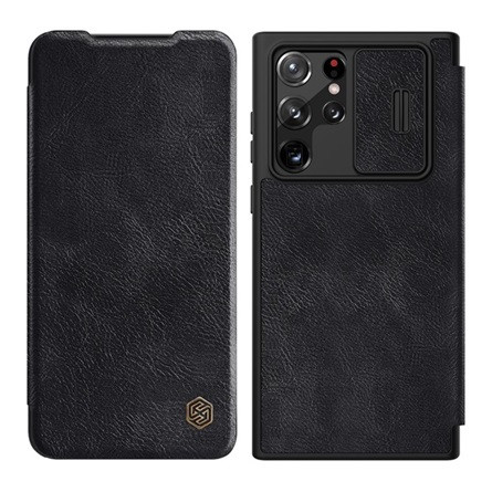 Nillkin Samsung S22 Ultra 5G NILLKIN QIN PRO tok álló, bőr hatású FLIP, kameravédő, FEKETE