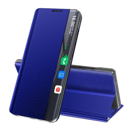 Gigapack iPhone 13 Pro Max Gigapack tok álló, textil hatású aktív FLIP, Smart View Cover, SÖTÉTKÉK