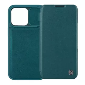   Nillkin iPhone 14 Plus NILLKIN QIN PRO tok álló, finom bőr hatású FLIP, kameravédő, SÖTÉTZÖLD