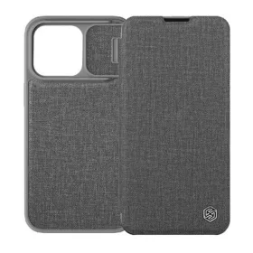   Nillkin iPhone 14 Pro NILLKIN QIN PRO tok álló, szövet hatású FLIP, kameravédő, SZÜRKE