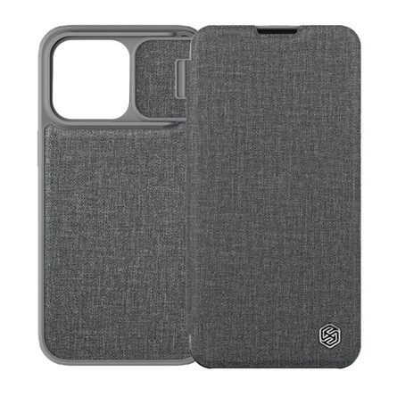 Nillkin iPhone 14 Pro Max NILLKIN QIN PRO tok álló, szövet hatású FLIP, kameravédő, SZÜRKE