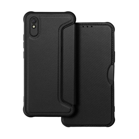 Gigapack Redmi 9A Gigapack Tok álló, bőr hatású FLIP, karbon minta, FEKETE