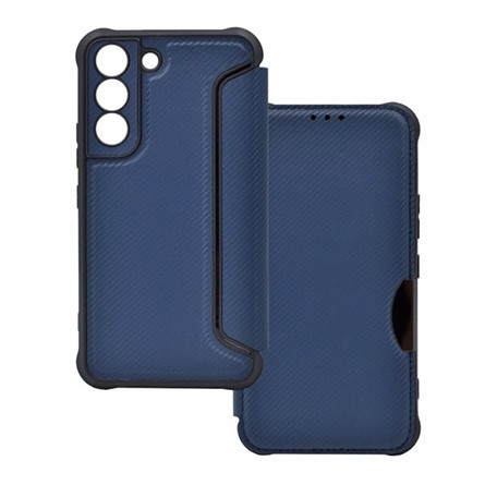 Gigapack Samsung S22 5G Gigapack tok álló, bőr hatású FLIP, karbon minta, SÖTÉTKÉK