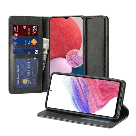Gigapack Samsung A04s Gigapack Tok álló, bőr hatású FLIP, prémium, FEKETE