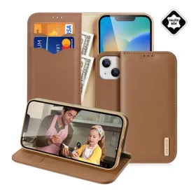   Dux Ducis iPhone 14 Plus DUX DUCIS HIVO tok álló, valódi bőr FLIP, RFID, BARNA
