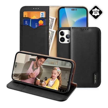 Dux Ducis iPhone 14 Pro Max DUX DUCIS HIVO tok álló, valódi bőr FLIP, RFID, FEKETE