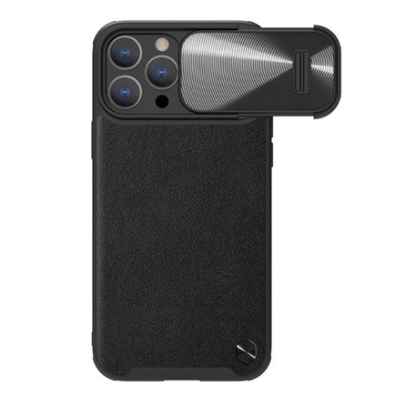Nillkin iPhone 14 Pro Max NILLKIN CAMSHIELD LEATHER műanyag telefonvédő ütésállóság, kameravédő, FEKETE
