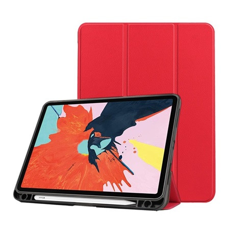 Gigapack IPAD 10.2 (2019) Gigapack Tok álló, bőr hatású aktív FLIP, ceruza tartó, PIROS