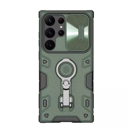 Nillkin Samsung S23 Ultra NILLKIN CAMSHIELD ARMOR PRO defender szilikon telefonvédő ütésállóság, tartógyűrű, SÖTÉTZÖLD